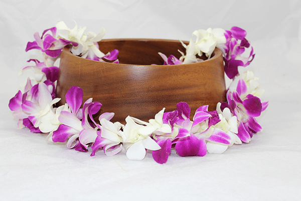 soft purple and pure white orchid lei